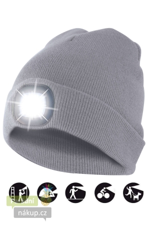 čepice CAP01 s LED světlem světle šedá