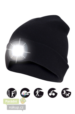 čepice CAP03PILE s LED světlem černá, zateplená